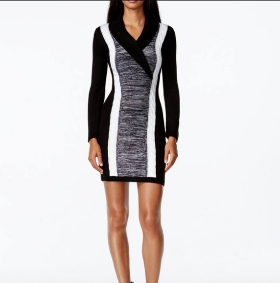 Calvin Klein Dresses & Skirts - Calvin Klein Multi Knit Shawl Collar Sweater Dress Size Medium